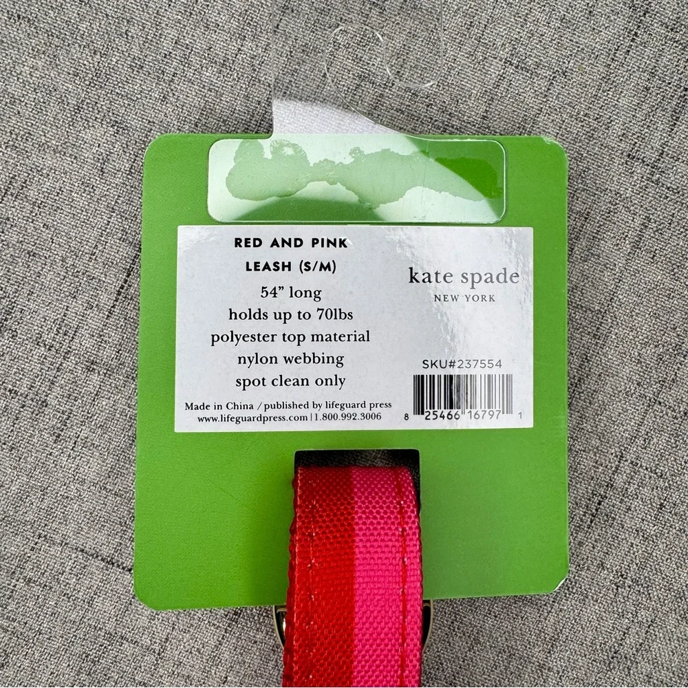 Kate Spade New York Dog Leash Pink & Red Colorblock Pet Leash NWT